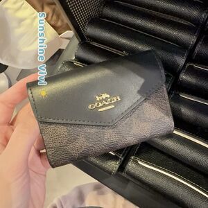 NWT Coach Flap Card Case In Signature Canvas CZ272 IN Gold/Walnut/Black